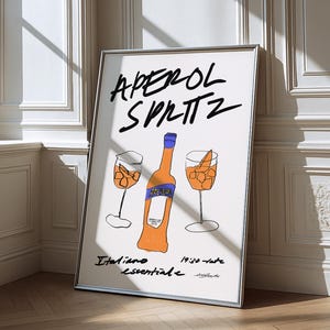 Aperol Spritz Art Print, Retro Cocktail Wall Art, Mid Century Bar Cart Art, Minimalistyczny Drink Print, Włoski plakat Aperol, Vintage Print