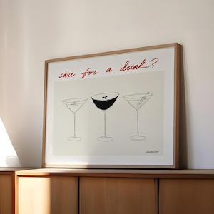 Care For A Drink Kunstdruck, Espresso Martini Poster, Handgezeichnete Cocktails, Küche/Bar Warenkorb Kunst, Trendige Wandkunst, Schwarz & Beige, Neutral