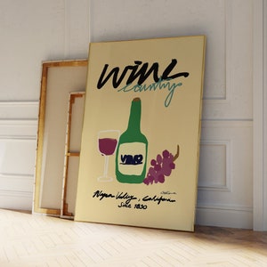 Wydruk artystyczny Wine Country, wydruk Vintage Wine, sztuka retro baru, ilustracja wina / koktajlu, plakat Cali, sztuka ścienna do kuchni, wydruk napoju