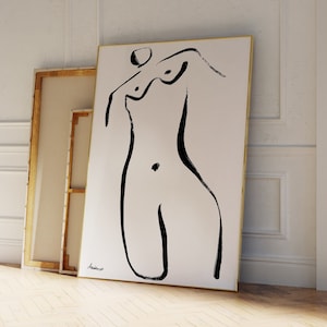 trendy line art postern back and white female figure abstract mid century modern minimalist hand drawn