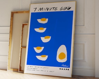 7 Minute Eggs Art Print, Breakfast Print, Trendy Blue Poster, Mid Century Modern, Unique Kitchen Poster, Retro Food, Vintage Food Art