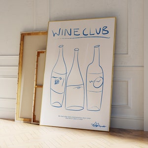 Wine Club Art Print, vintage wijnposter, barwagenkunst, handgetekende drankjes, wijnillustratie, retro keukenposter, minimalistische voedselkunst, vintage wijnposter, barwagenkunst