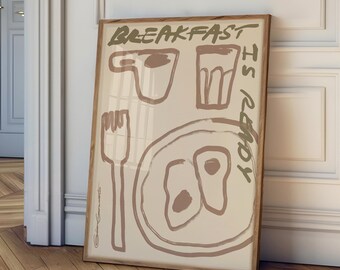 Breakfast Is Ready Art Print, Moka Pot Poster, Retro Kitchen Print, Unique Wall Decor, Vintage Coffee Art, Cafe Poster, Breakfast Print