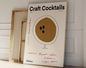 Craft Cocktails Espresso Martini Art Print, Hand Drawn Cocktail Poster, Aesthetic Kitchen/Bar Art, Trendy Wall Decor, Unique Bar Cart Print