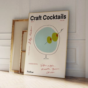Craft Cocktails Dirty Martini Art Print, Retro Cocktail Wall Art, Mid Century, Unique Bar Cart Art, Vintage Kitchen Poster, Hand Drawn