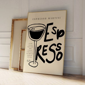 Espresso Martini Art Print, Hand Drawn Cocktail Poster, Aesthetic Kitchen/Bar Art, Trendy Wall Decor, Black and Beige Art, Neutral, UNFRAMED