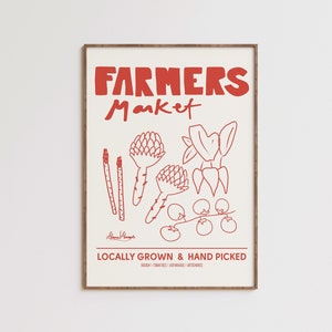 Farmers Market Art Print, Vintage Food Art, Hand Drawn Sketch, Aesthetic Retro Kitchen Poster, Mid-Century Produce Art, Ingredients Poster image 8