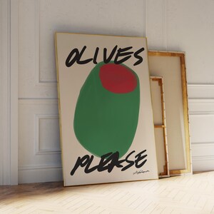 Oliven Bitte Kunstdruck, Retro Food Art, Martini Poster, Vintage Food Poster, Trendy Bar Cart Decor, Ästhetisches Küchendekor, Olive Poster