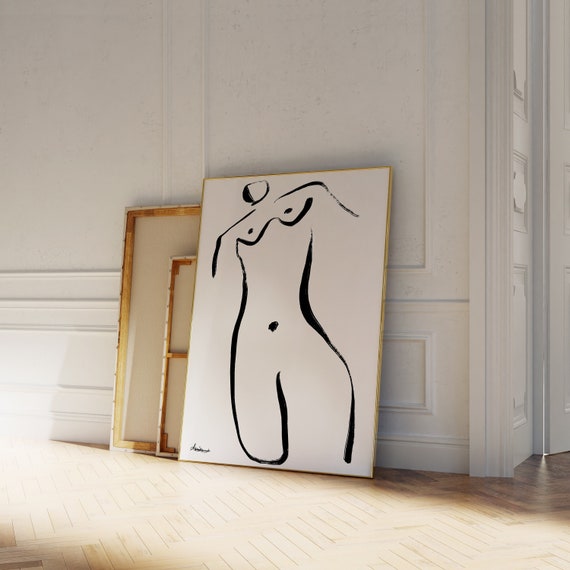 Figure Of A Women Art Print, Trendy Minimalist Line Art, Hand Drawn Poster, Modern Abstract Figure, Black and White Poster, Gallery Wall Art