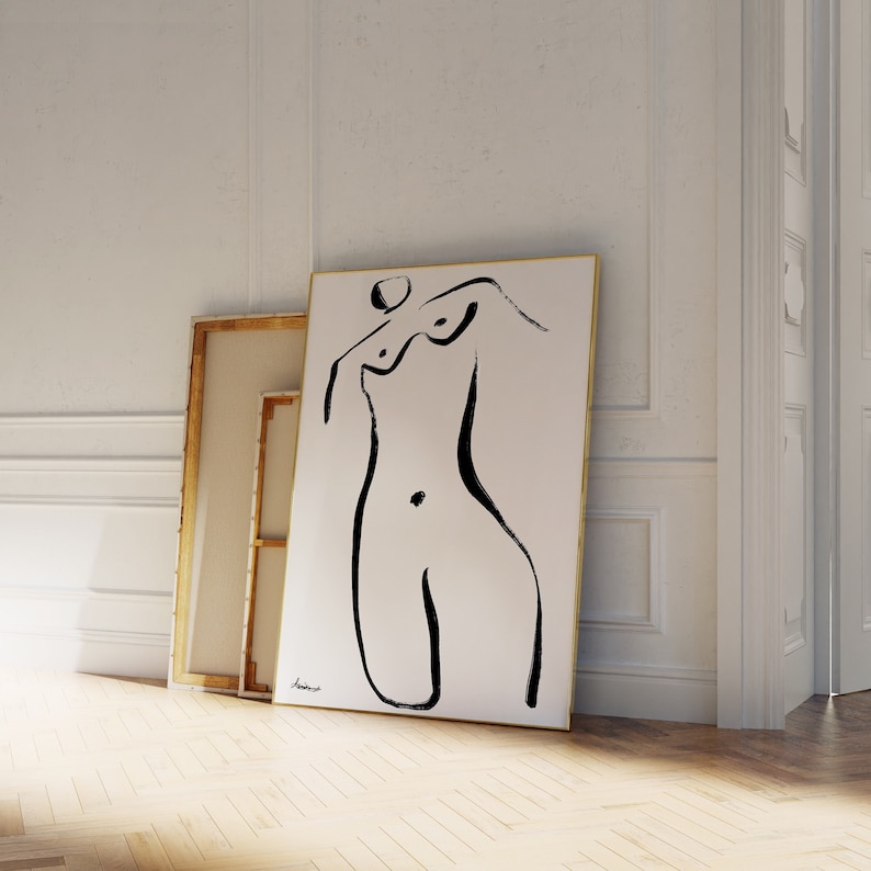 trendy line art postern back and white female figure abstract mid century modern minimalist hand drawn
