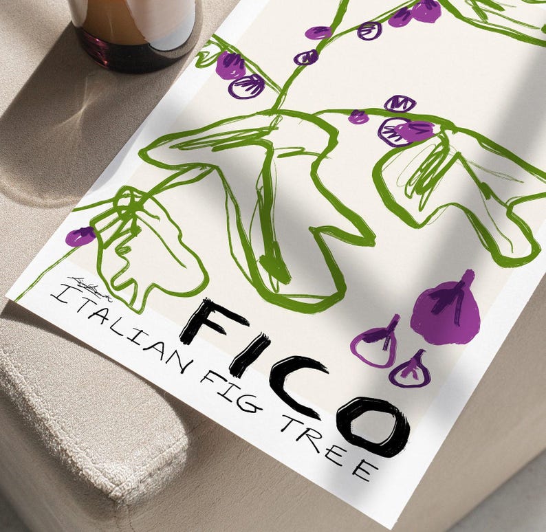 Italian Fig Tree Art Print, Hand Drawn Poster, Trendy Food Art, Neutral Wall Decor, Unique Kitchen Print, Modern Botanical Art, Fruit Print image 6