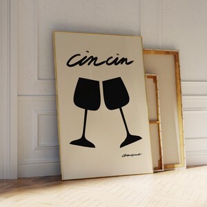 Cin Cin Kunstdruck, Retro Wein Poster, Italienische Schrift Wandkunst, Minimalistische Bar Warenkorb Kunst, Wein Illustration, Neutral Beige Wandkunst, Vintage