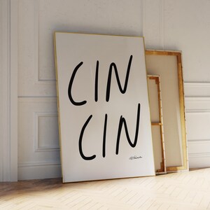 Cin Cin Kunstdruck, Retro Wein Poster, italienische Schrift Wortkunst, minimalistische Bar Warenkorb Kunst, handgezeichnete Wörter, minimalistisches Küchen Poster