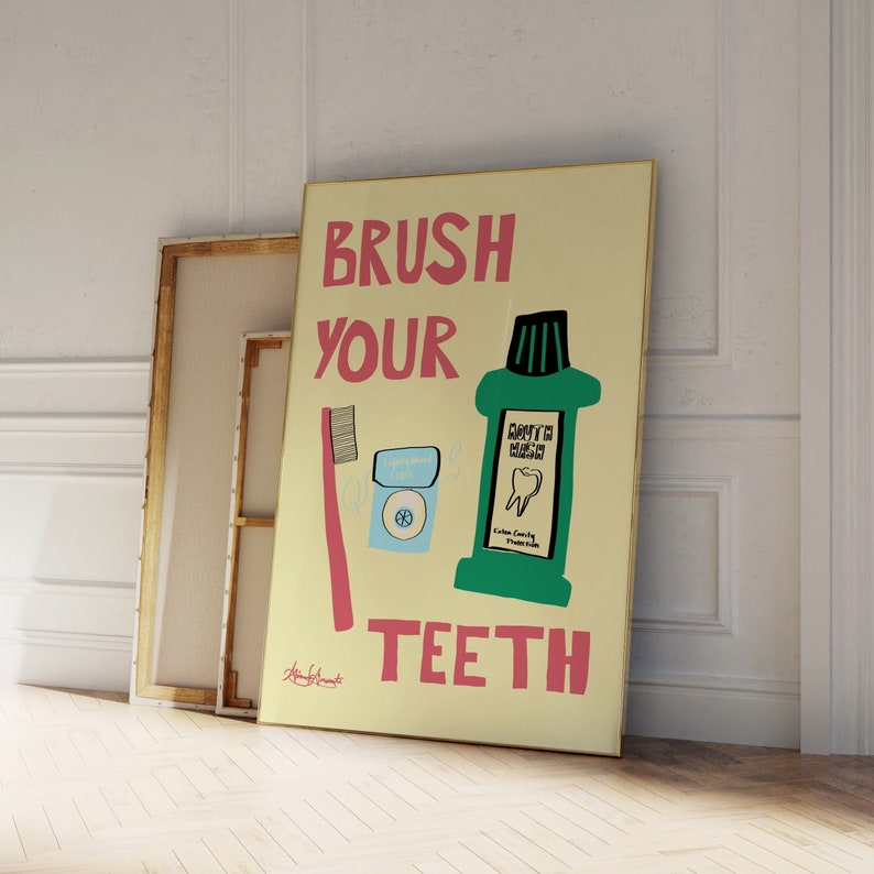 Brush Your Teeth Art Print, Hand Drawn Bathroom Poster - Etsy