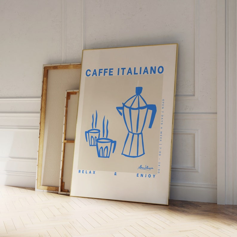 Caffe Italiano Moka Pot Art Print, Coffee Bar Poster, Hand Drawn Coffee ...