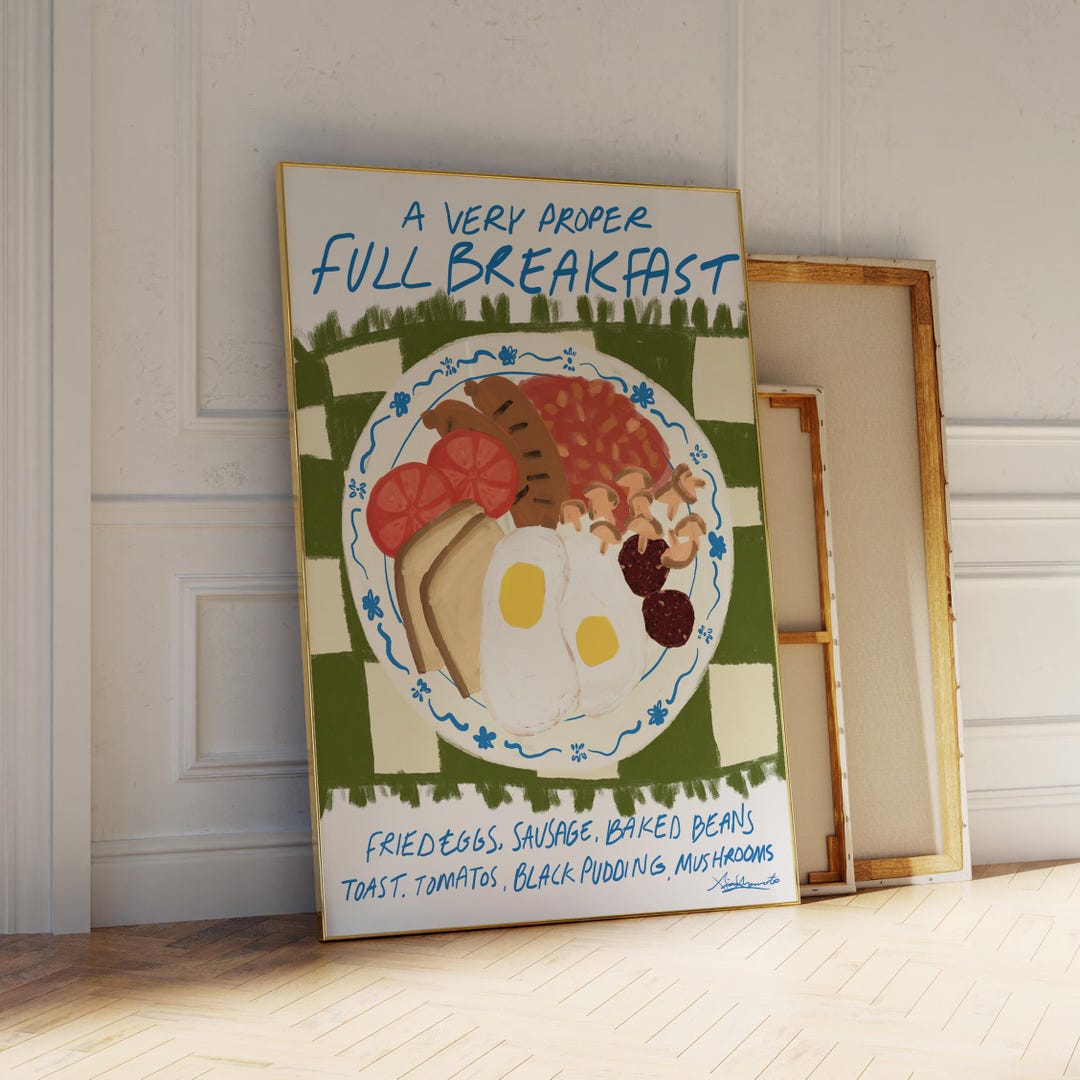 Breakfast Print Proper Full Breakfast Art Print, Full English Fry-up, Retro Food Print ...