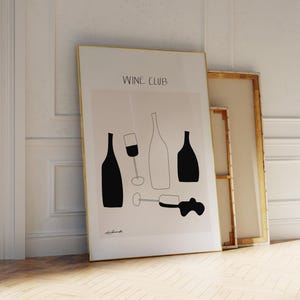 Wine Club Kunstdruck, Wein und Käse Poster, Retro Bar Warenkorb Kunst, schwarz und beige, Cocktail Poster, trendige minimalistische Drucke, Wohnungskunst