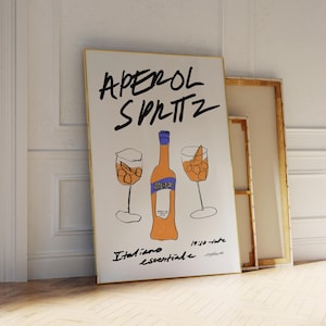 Aperol Spritz Kunstdruck, Retro Cocktail Wandkunst, Mid Century Bar Warenkorb Kunst, minimalistischer Getränkedruck, italienisches Aperol Poster, Vintage Druck