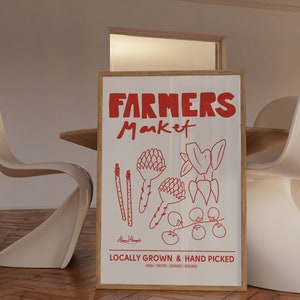 Farmers Market Art Print, Vintage Food Art, Hand Drawn Sketch, Aesthetic Retro Kitchen Poster, Mid-Century Produce Art, Ingredients Poster image 6