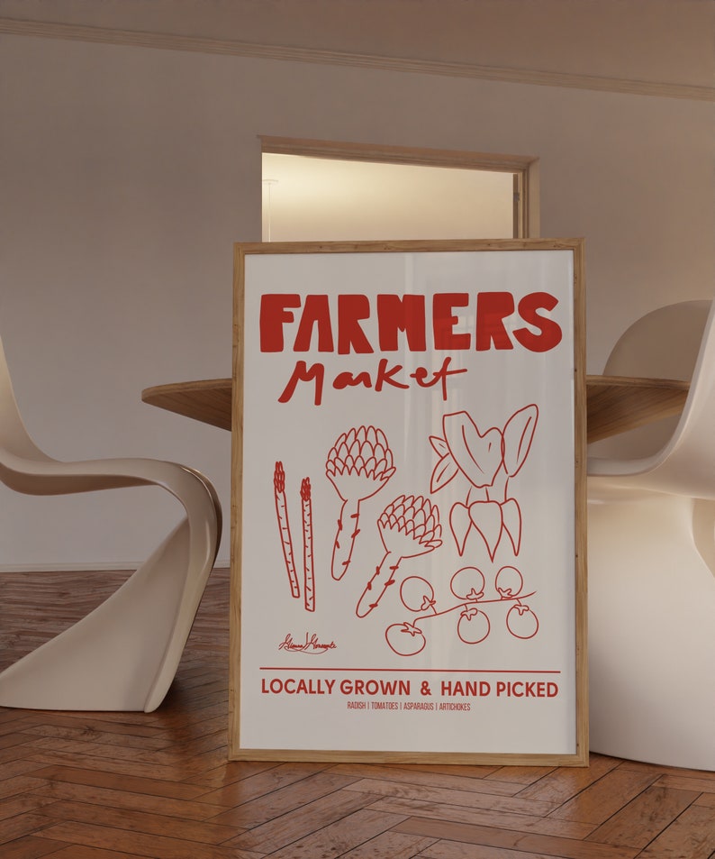 Farmers Market Art Print, Vintage Food Art, Hand Drawn Sketch, Aesthetic Retro Kitchen Poster, Mid-Century Produce Art, Ingredients Poster image 6