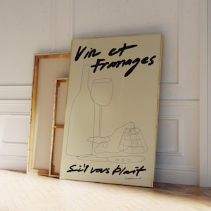 Vin Et Fromages Art Print, Black and Beige Print, Retro Wine and Cheese Art Print, Cocktail Bar Cart Art, Trendy Wall Art, Aesthetic Poster