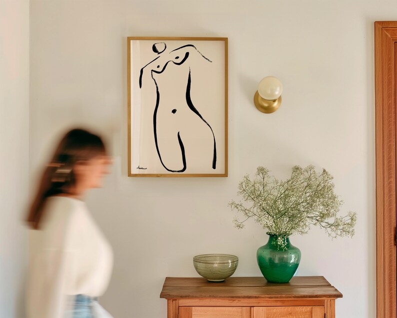 Figure Of A Women Art Print, Trendy Minimalist Line Art, Hand Drawn Poster, Modern Abstract Figure, Black and White Poster, Gallery Wall Art image 2