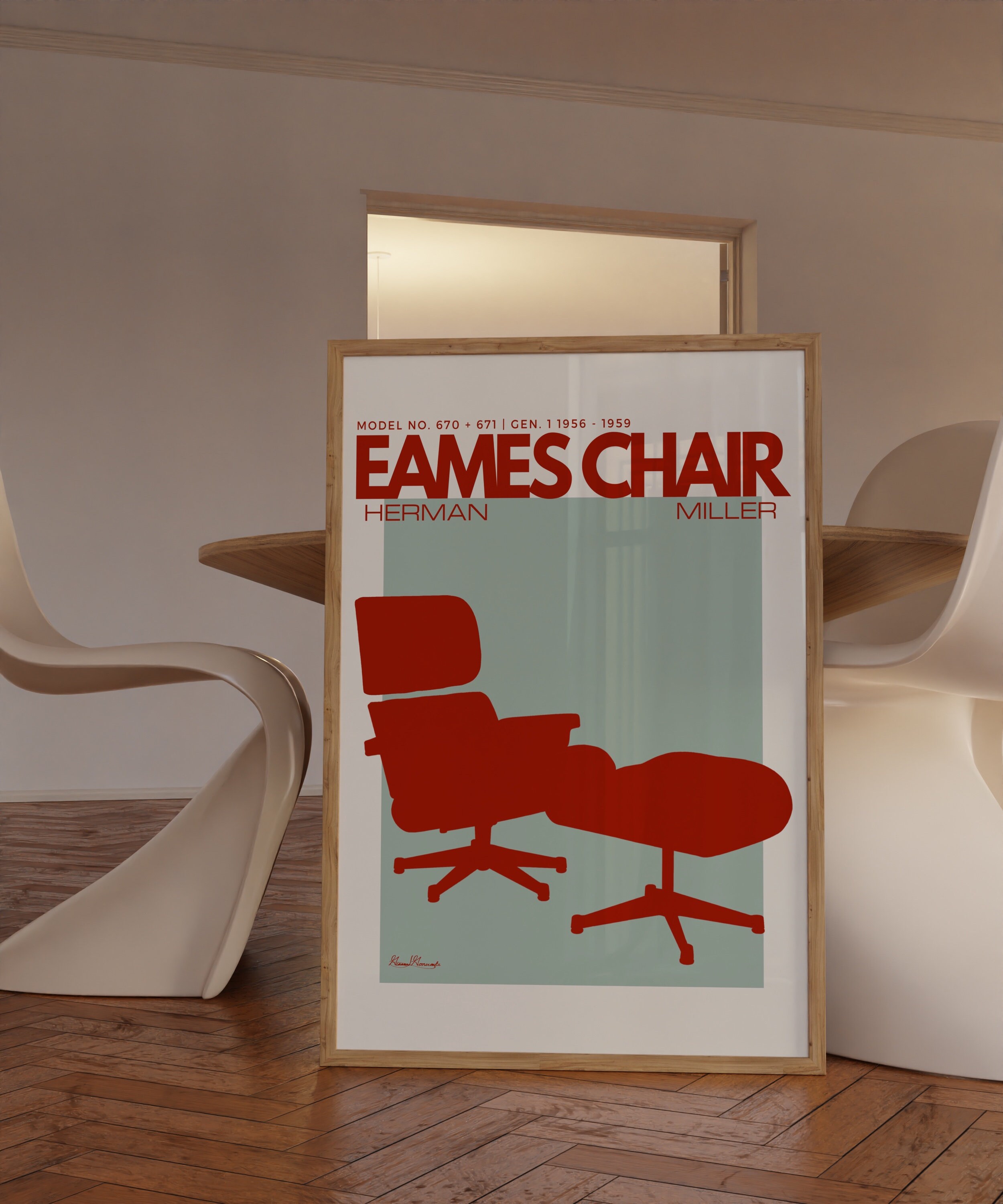 Eames Chair Herman Miller Art Print, Mid Century Modern Wall Art