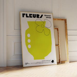 Lámina artística de floristería Fleurs, póster de jarrón moderno, impresión de pared para galería, arte de pared estético para apartamento, póster moderno para dormitorio, póster de exposición