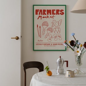 Farmers Market Art Print, Vintage Food Art, Hand Drawn Sketch, Aesthetic Retro Kitchen Poster, Mid-Century Produce Art, Ingredients Poster image 2