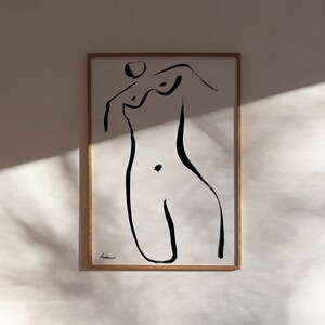 Figure Of A Women Art Print, Trendy Minimalist Line Art, Hand Drawn Poster, Modern Abstract Figure, Black and White Poster, Gallery Wall Art image 7