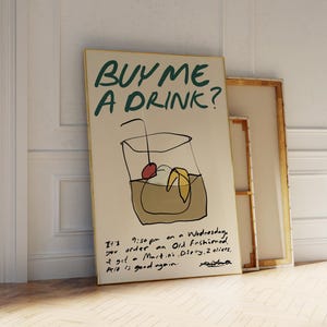 Kaufen Sie mir einen Drink Kunstdruck, altmodisches Poster, Vintage Cocktail, ästhetischer Barwagen Kunst, trendige Wandkunst, Retro Trinkdruck, Küchenplakat