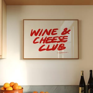 Wein und Käse Club Poster, Barwagen Kunst, ästhetisches Küchenposter, trendige Wohnungskunst, Retro Küchenwandkunst, horizontales Poster