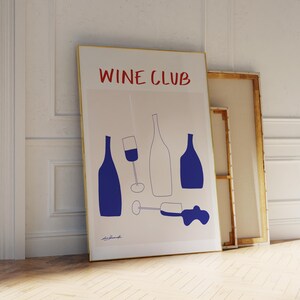 Wine Club Kunstdruck, Wein und Käse Poster, Retro Barwagen Kunst, Wein Illustration, Cocktail Poster, trendige minimalistische Drucke, Wohnungskunst