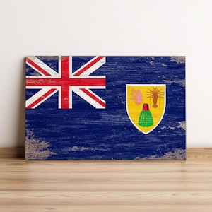 Turks and Caicos Islands Wall Art, Wood Printing Flag, Wood Wall Art, Wall Hangings, Rustic Wood Flag, Vintage Wooden Flag, Urban Style Flag