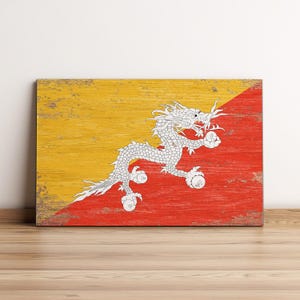 Bhutan Flag Wall Art, Wood Printing Flag, Wood Wall Art, Wall Hangings, Rustic Wood Flag, Vintage Wooden Flag, Urban Style Flag