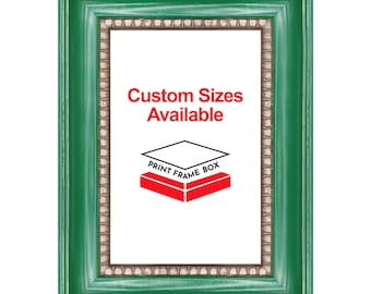 Hand Painted Green Scoop 2" Wide Wood Picture Frame, Classic Rustic Distressed Frame, Custom Sizes Available, Handmade in USA