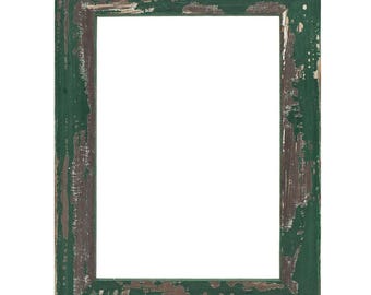 Green Rustic Distressed Wood Picture Frame, Handmade Custom Frame, Vintage Look Frame, Wall Decorations, 5x7 8x10 9x12 up to 32x40