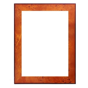 May include: A brown wood picture frame with a slightly raised edge. The frame has a wood grain pattern.
