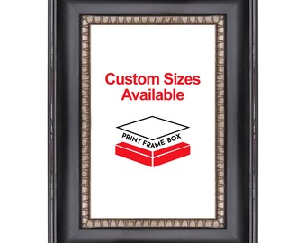 Hand Painted Black Scoop 2" Wide Wood Picture Frame, Classic Rustic Distressed Frame, Custom Sizes Available, Handmade in USA