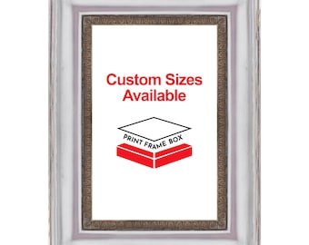 Hand Painted Metallic Silver Scoop 2" Wide Wood Picture Frame, Classic Rustic Distressed Frame, Custom Sizes Available, Handmade in USA