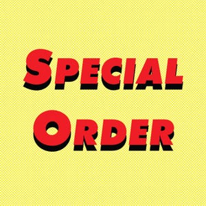 May include: The text SPECIAL ORDER is written in bold red capital letters with a black drop shadow. The background is a bright yellow surface featuring a fine, repeating pattern of small black dots, creating a distinct pop art aesthetic.