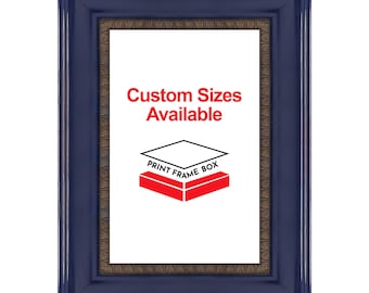 Hand Painted Navy Scoop 2" Wide Wood Picture Frame, Classic Rustic Distressed Frame, Custom Sizes Available, Handmade in USA