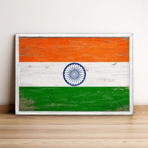 India Flag Framed Wall Art, Wood Printing Flag, Wood Framed Wall Art, Wall Hangings Decorations, Rustic Urban Style Wood Flag Wall Art