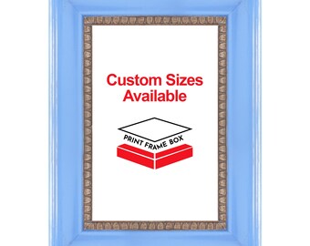 Hand Painted Light Blue Scoop 2" Wide Wood Picture Frame, Classic Rustic Distressed Frame, Custom Sizes Available, Handmade in USA
