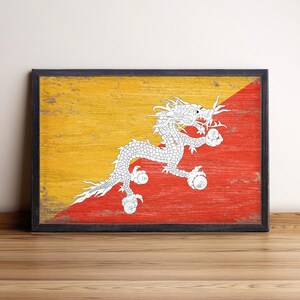 Bhutan Flag Framed Wall Art, Wood Printing Flag, Wood Framed Wall Art, Wall Hangings Decorations, Rustic Urban Style Wood Flag Wall Art
