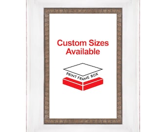 Hand Painted White Scoop 2" Wide Wood Picture Frame, Classic Rustic Distressed Frame, Custom Sizes Available, Handmade in USA