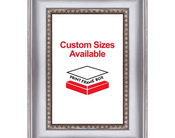 Hand Painted Silver Scoop 2" Wide Wood Picture Frame, Classic Rustic Distressed Frame, Custom Sizes Available, Handmade in USA