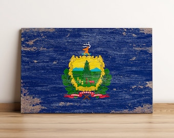 Vermont State Flag Wall Art, Vermont Flag, State Flag, Wood Printing Flag, Wood Art, Wall Art Decor, Rustic Wood Flag, Vintage Wooden Flag