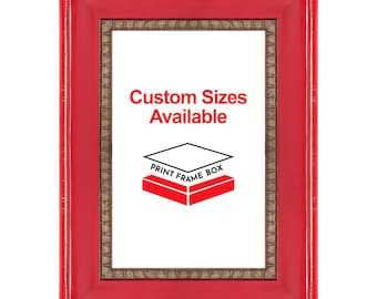 Hand Painted Red Scoop 2" Wide Wood Picture Frame, Classic Rustic Distressed Frame, Custom Sizes Available, Handmade in USA