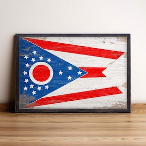 Ohio State Flag Framed Wall Art, Wood Printing Flag, Wood Wall Art, Wall Hangings Decorations, Rustic Urban Style Wood Flag Wall Art